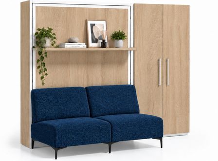 Lit escamotable vertical avec canapé, étagère automatique & armoire de rangement MARKO – Haut de gamme