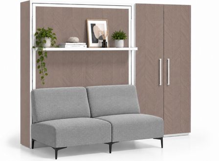 Lit escamotable vertical avec canapé, étagère automatique & armoire de rangement MARKO – Haut de gamme