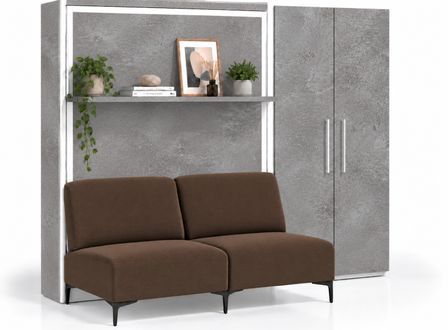 Lit escamotable vertical avec canapé, étagère automatique & armoire de rangement MARKO – Haut de gamme