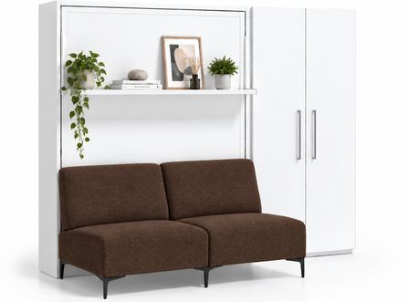 Lit escamotable vertical avec canapé, étagère automatique & armoire de rangement MARKO – Haut de gamme