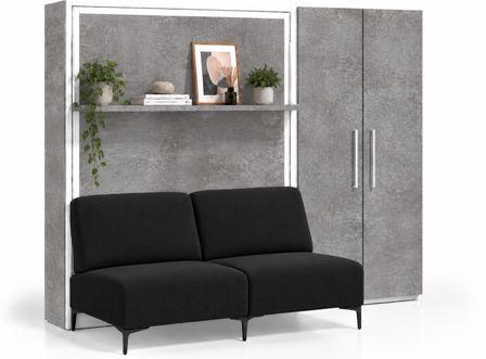 Lit escamotable vertical avec canapé, étagère automatique & armoire de rangement MARKO – Haut de gamme