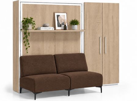 Lit escamotable vertical avec canapé, étagère automatique & armoire de rangement MARKO – Haut de gamme