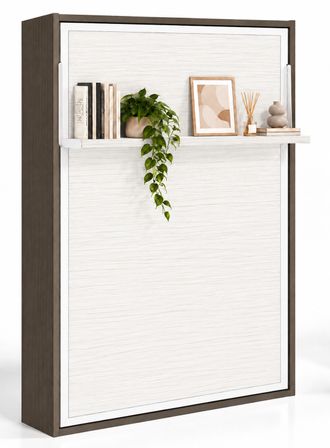 Lit escamotable vertical avec étagère ouverture synchronisée HABITAT – Sommier inclus & ouverture assistée - Usage intensif