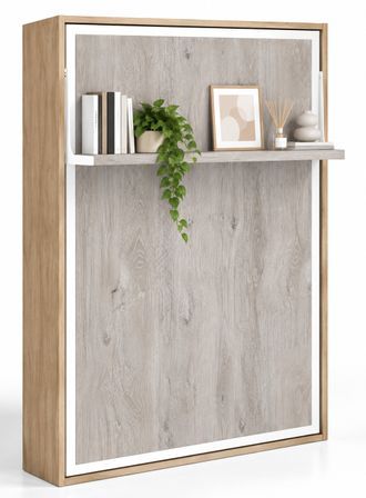 Lit escamotable vertical avec étagère ouverture synchronisée HABITAT – Sommier inclus & ouverture assistée - Usage intensif