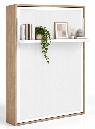 Lit escamotable vertical avec étagère ouverture synchronisée HABITAT – Sommier inclus & ouverture assistée - Usage intensif