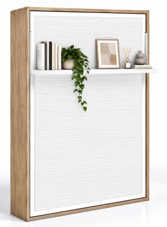 Lit escamotable vertical avec étagère ouverture synchronisée HABITAT – Sommier inclus & ouverture assistée - Usage intensif