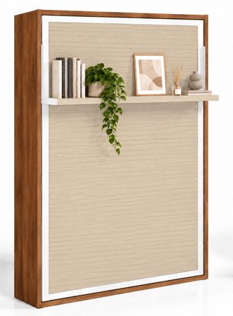 Lit escamotable vertical avec étagère ouverture synchronisée HABITAT – Sommier inclus & ouverture assistée - Usage intensif