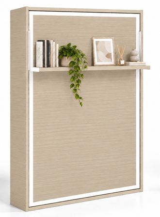 Lit escamotable vertical avec étagère ouverture synchronisée HABITAT – Sommier inclus & ouverture assistée - Usage intensif