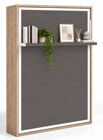 Lit escamotable vertical avec étagère ouverture synchronisée HABITAT – Sommier inclus & ouverture assistée - Usage intensif