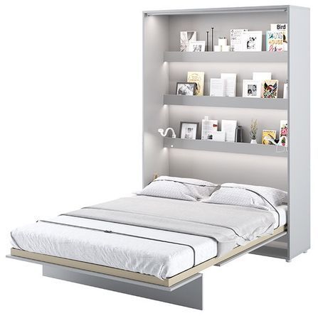 Lit escamotable vertical avec étagères blanc brillant Noby 140x200 cm