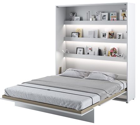 Lit escamotable vertical avec étagères blanc brillant Noby 160x200 cm