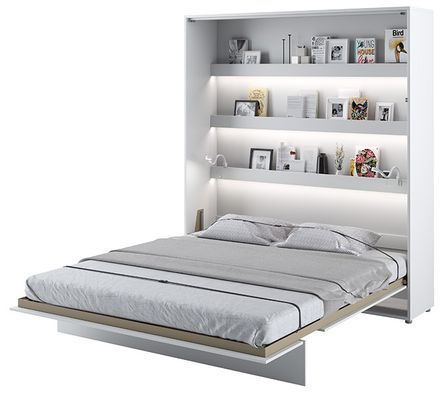 Lit escamotable vertical avec étagères blanc brillant Noby 180x200 cm