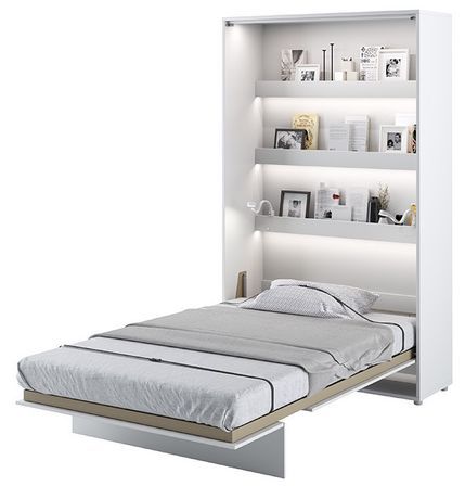 Lit escamotable vertical avec étagères blanc brillant Noby 90x200 cm