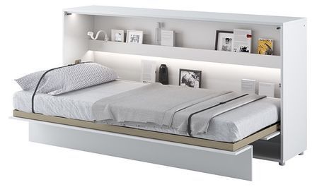 Lit escamotable horizontal avec étagères blanc mat Noby 90x200 cm