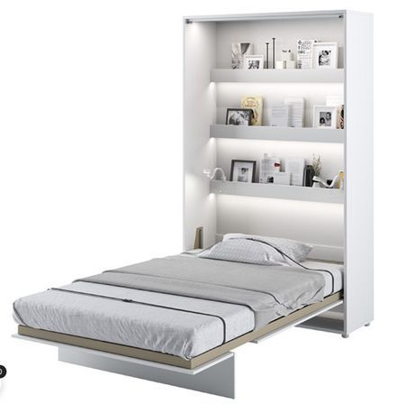Lit escamotable vertical avec étagères blanc mat Noby 90x200 cm