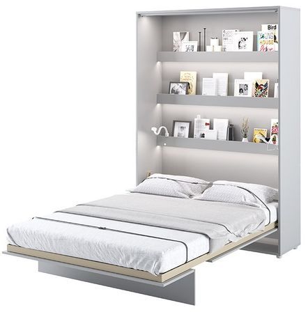 Lit escamotable vertical avec étagères bois gris mat Noby 140x200 cm