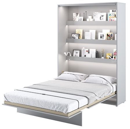 Lit escamotable vertical avec étagères gris mat Noby 120x200 cm