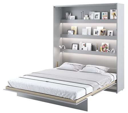 Lit escamotable vertical avec étagères gris mat Noby 160x200 cm