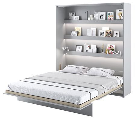 Lit escamotable vertical avec étagères gris mat Noby 180x200 cm