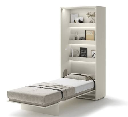 Lit escamotable vertical avec étagères NOBY - Sommier à lattes en bois