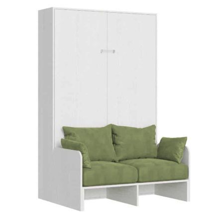 Lit escamotable vertical blanc avec canapé tissu Bounto 120x190 cm - 32 coloris de tissu