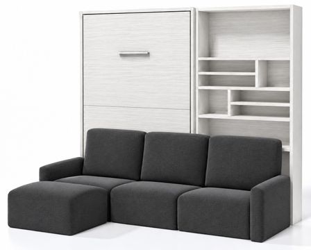 Lit escamotable vertical MARKAL avec bibliothèque et canapé d'angle réversible – Sommier inclus