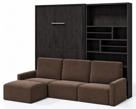 Lit escamotable vertical MARKAL avec bibliothèque et canapé d'angle réversible – Sommier inclus