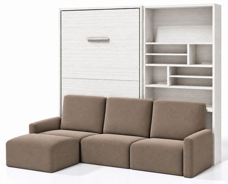 Lit escamotable vertical MARKAL avec bibliothèque et canapé d'angle réversible – Sommier inclus