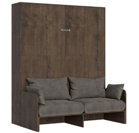 Lit escamotable vertical noyer avec canapé tissu Bounto