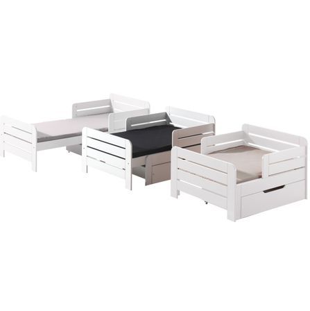 Lit évolutif avec matelas 90/160x200 cm et tiroir lit pin massif blanc Jeep