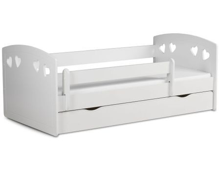 Lit orné de cœurs avec barrière de sécurité amovible blanc Myra