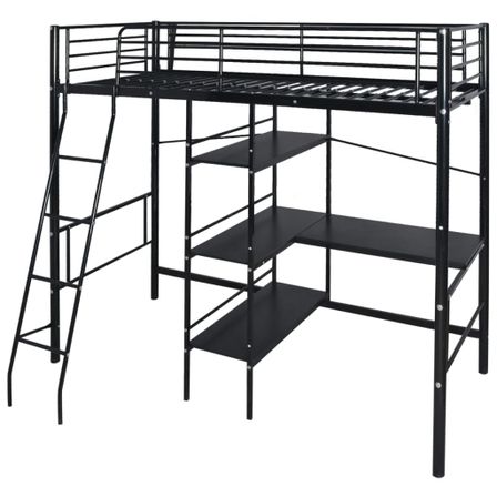 Lit haut avec bureau Noir Métal 90x200 cm