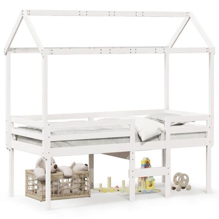 Lit haut avec toit blanc 75x190 cm bois de pin massif