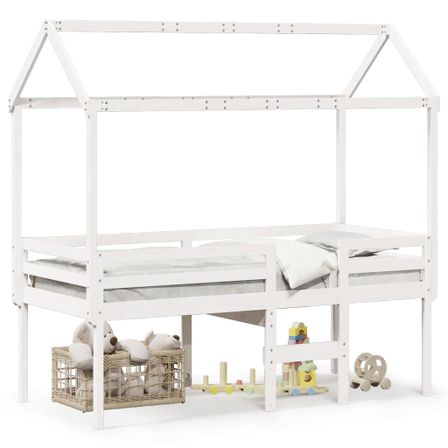 Lit haut avec toit blanc 90x200 cm bois de pin massif