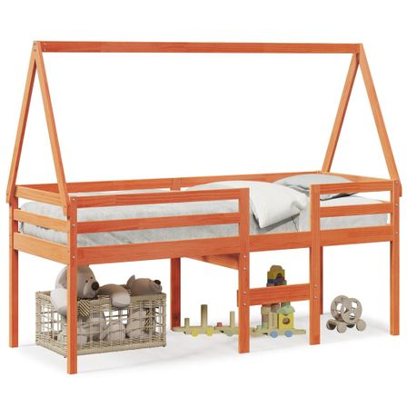 Lit haut avec toit cire marron 75x190 cm bois de pin massif
