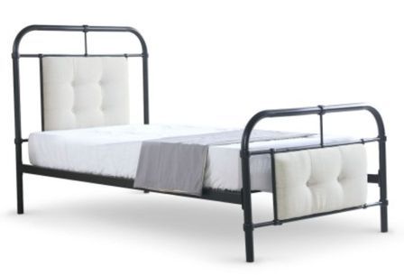 Lit métal noir et tête de lit capitonnée tissu beige Diana 90