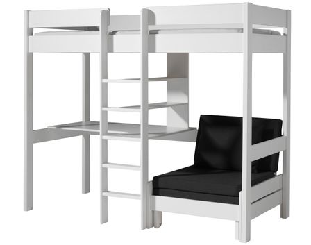 Lit Mezzanine 90x200 avec sommier inclus et fauteuil convertible PIKO – Blanc