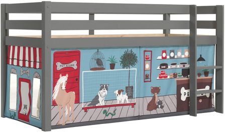 Lit mezzanine 90x200 cm avec tente animaux pin massif gris Pino