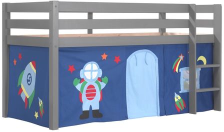 Lit mezzanine 90x200 cm avec tente astra pin massif gris Pino