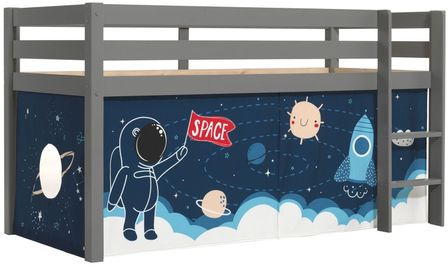 Lit mezzanine 90x200 cm avec tente astronaute pin massif gris Pino