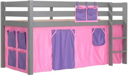 Lit mezzanine 90x200 cm avec tente bella pin massif gris Pino