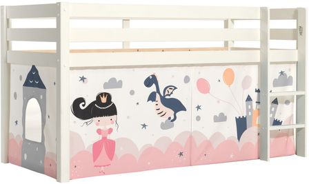 Lit mezzanine 90x200 cm avec tente château pin massif blanc Pino