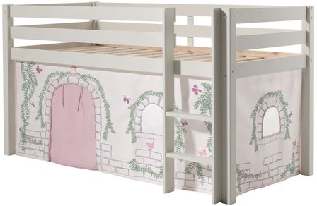 Lit mezzanine 90x200 cm avec tente contra pin massif blanc Pino