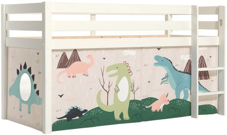 Lit mezzanine 90x200 cm avec tente dinosaure pin massif blanc Pino