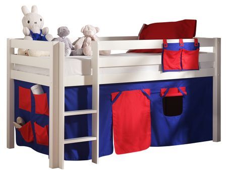 Lit mezzanine 90x200 cm avec tente domino pin massif blanc Pino