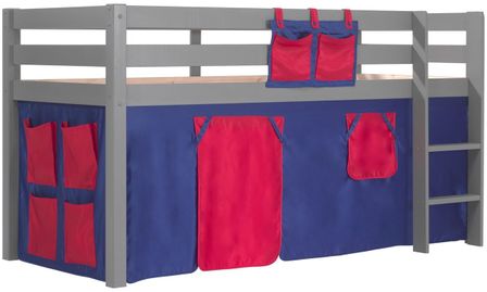 Lit mezzanine 90x200 cm avec tente domino pin massif gris Pino