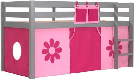 Lit mezzanine 90x200 cm avec tente fleur pin massif gris Pino