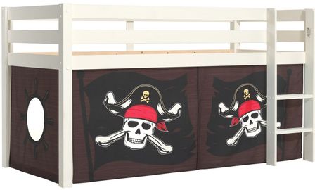 Lit mezzanine 90x200 cm avec tente pirate marron pin massif blanc Pino