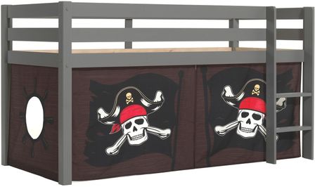 Lit mezzanine 90x200 cm avec tente pirate marron pin massif gris Pino