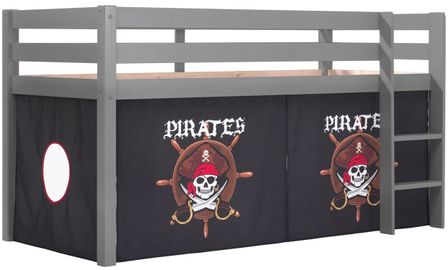 Lit mezzanine 90x200 cm avec tente pirate noir pin massif gris Pino